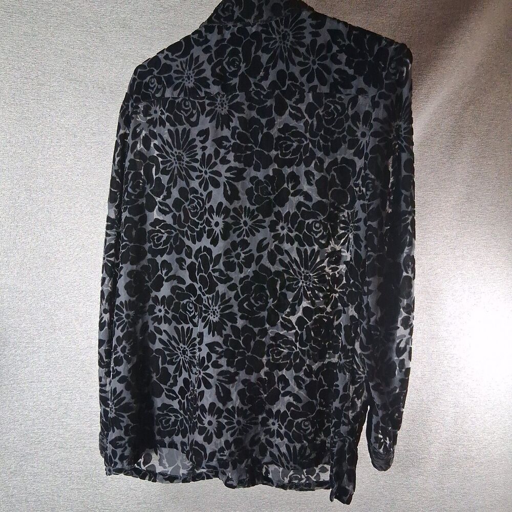 CLOTHES womens medium velvet devore floral button up blouse top sheer black vtg - Picture 4 of 4